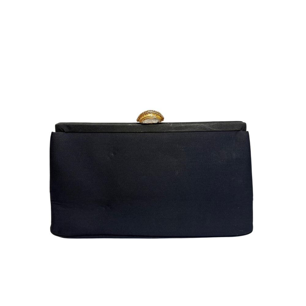 Coblentz Original Navy Satin Evening Clutch Bag with Gold Chain Strap Vintage